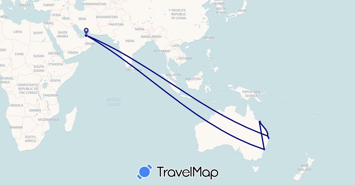 TravelMap itinerary: driving in United Arab Emirates, Australia (Asia, Oceania)